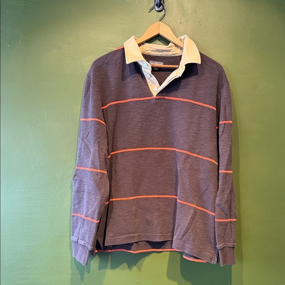 L.L Bean Men's Striped Long Sleeve Polo with Elbow Patches